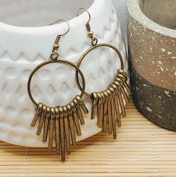 Mid Century Modern Style Antiqued Brass Earrings - Picture 1 of 3